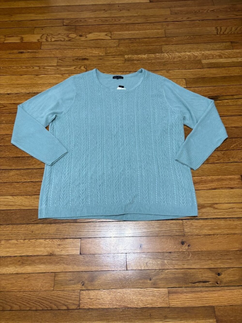 Napa Valley Womens Sweater Plus Sz 2X Dusty Sage Green Acrylic Cable Knit NWT